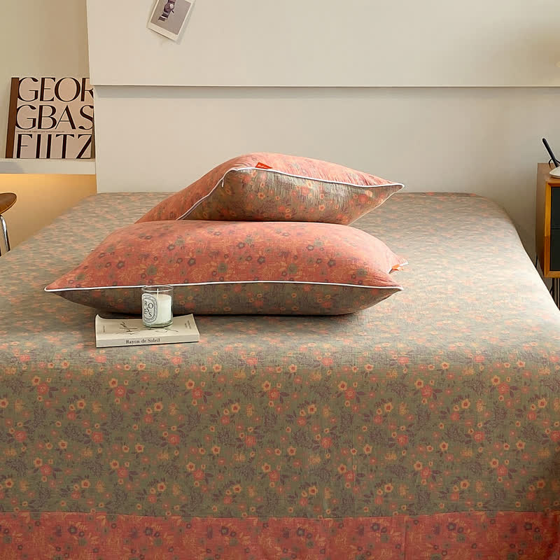 Romantic Vintage Floral Double Layer Cotton Gauze Coverlet