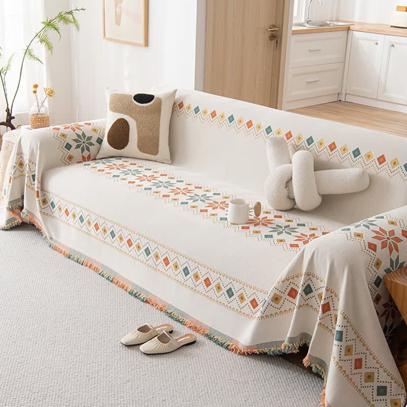 Stylish Bohemian - Inspired Geometric Chenille Sofa Protector for Trendy Furniture Protection