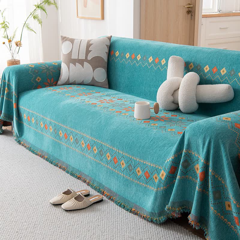 Stylish Bohemian - Inspired Geometric Chenille Sofa Protector for Trendy Furniture Protection