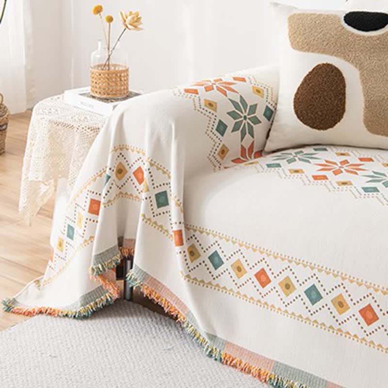 Stylish Bohemian - Inspired Geometric Chenille Sofa Protector for Trendy Furniture Protection