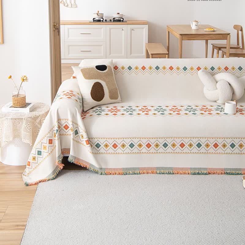 Stylish Bohemian - Inspired Geometric Chenille Sofa Protector for Trendy Furniture Protection
