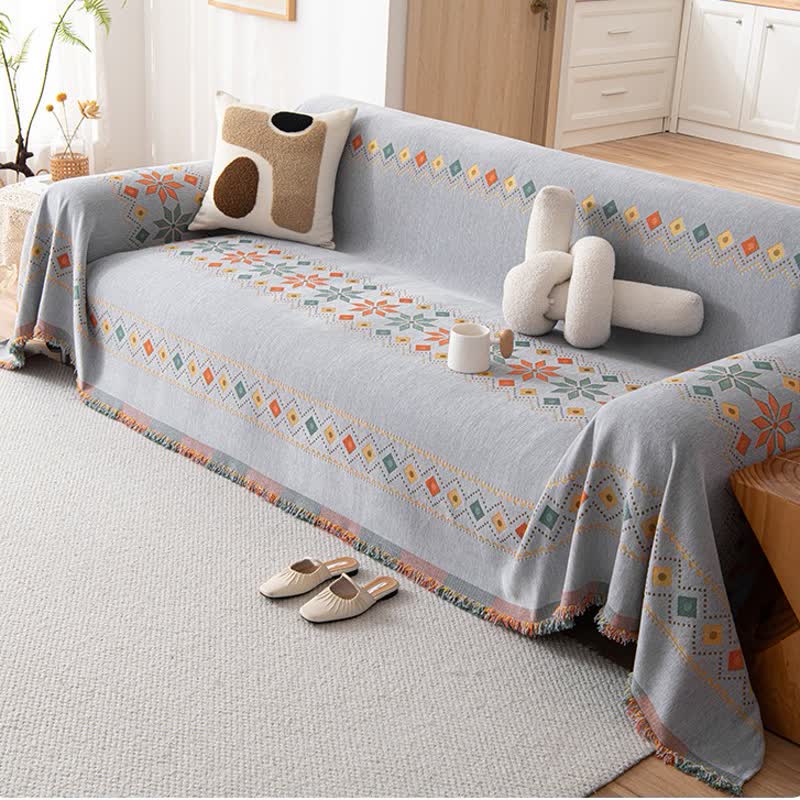 Stylish Bohemian - Inspired Geometric Chenille Sofa Protector for Trendy Furniture Protection