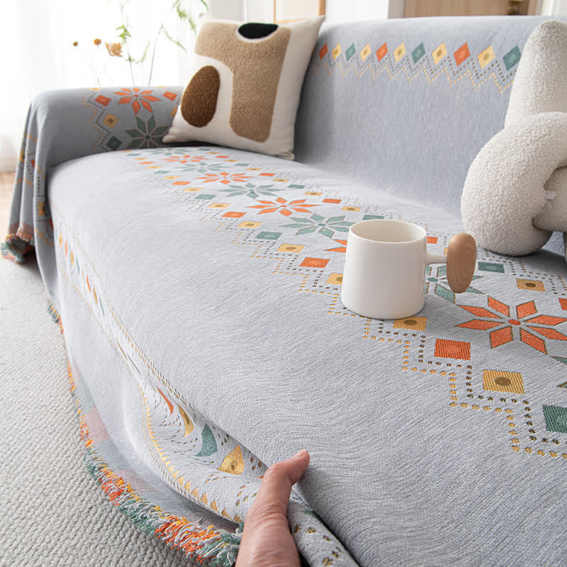 Stylish Bohemian - Inspired Geometric Chenille Sofa Protector for Trendy Furniture Protection