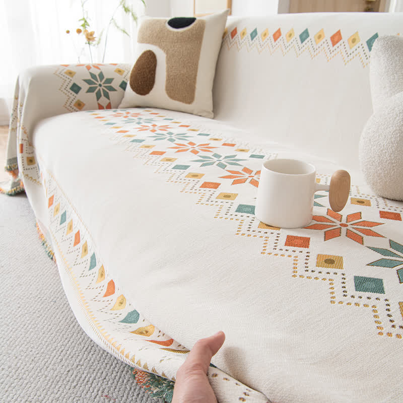 Stylish Bohemian - Inspired Geometric Chenille Sofa Protector for Trendy Furniture Protection