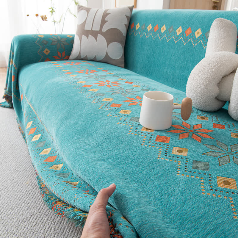 Stylish Bohemian - Inspired Geometric Chenille Sofa Protector for Trendy Furniture Protection