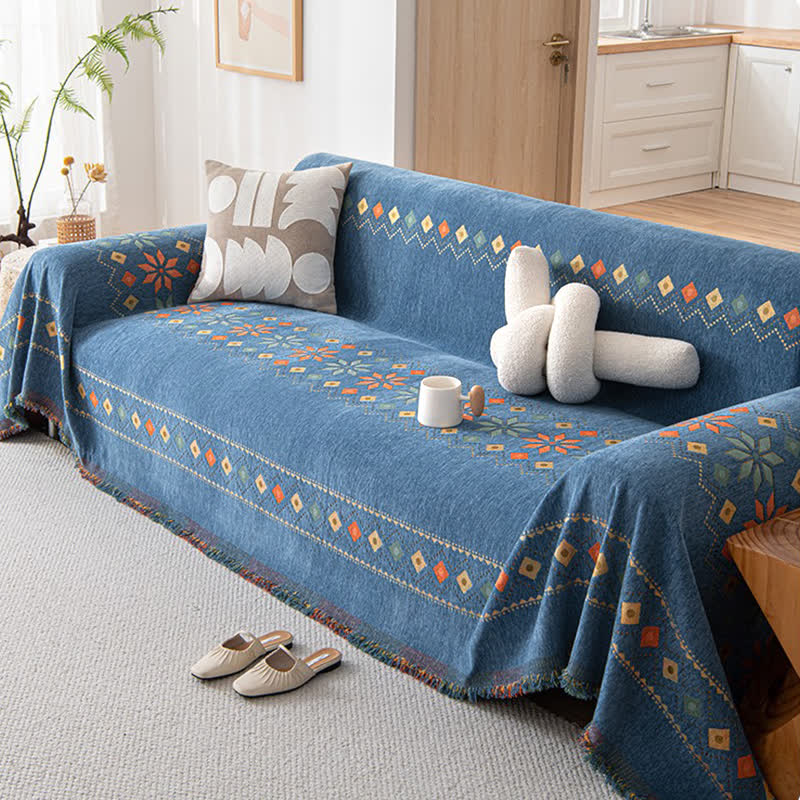 Stylish Bohemian - Inspired Geometric Chenille Sofa Protector for Trendy Furniture Protection