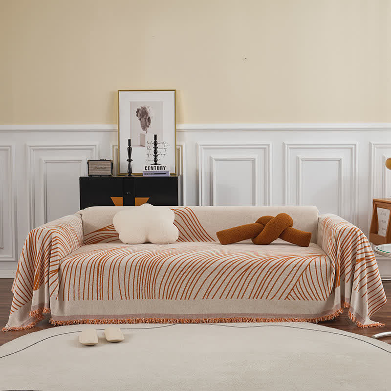 CozyCote Chenille Abstract Stripe Sofa Protector - High Elasticity & Skin-Friendly
