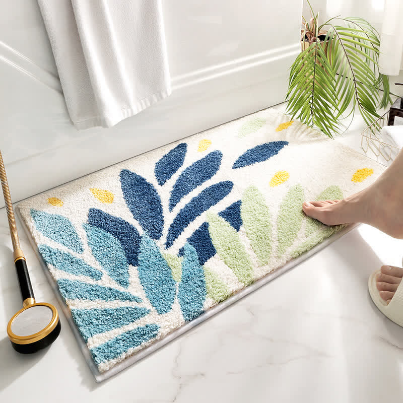 CozyCote Leaf Pattern Soft Non-Slip Bathroom Rug - Absorbent & Easy to Clean