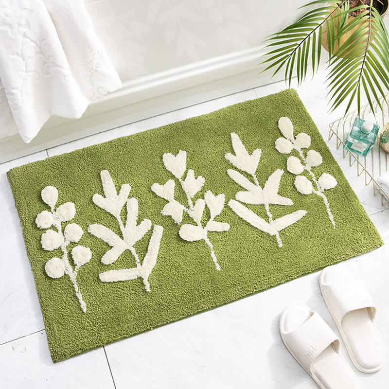 CozyCote Green Leaf Print Soft Non-Slip Floor Rug - Eco-Friendly & Stylish