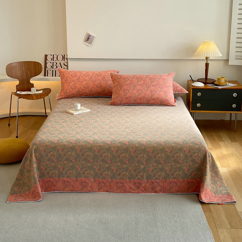 Romantic Vintage Floral Double Layer Cotton Gauze Coverlet