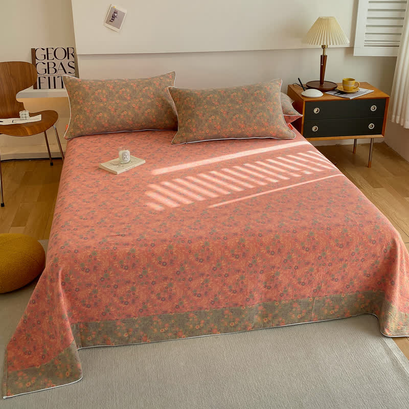 Romantic Vintage Floral Double Layer Cotton Gauze Coverlet