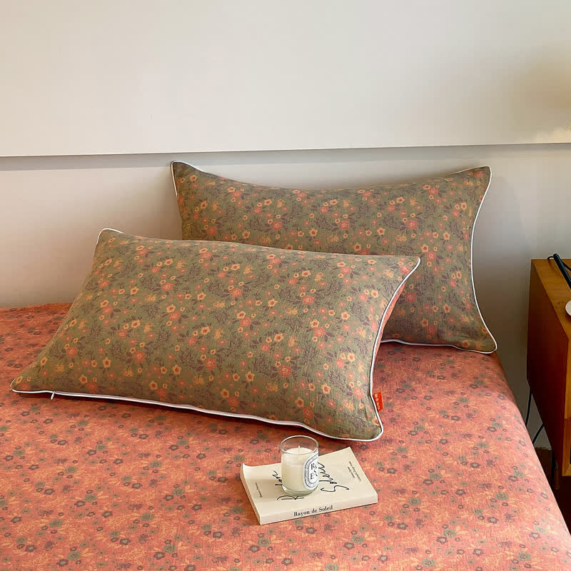 Romantic Vintage Floral Double Layer Cotton Gauze Coverlet