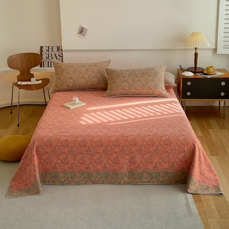 Romantic Vintage Floral Double Layer Cotton Gauze Coverlet