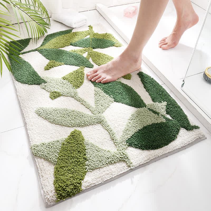 CozyCote Green Leaf Print Soft Non-Slip Floor Rug - Eco-Friendly & Stylish