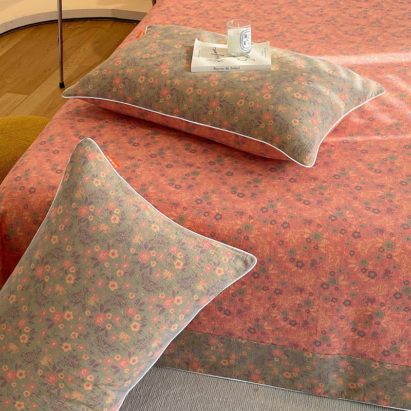 Romantic Vintage Floral Double Layer Cotton Gauze Coverlet