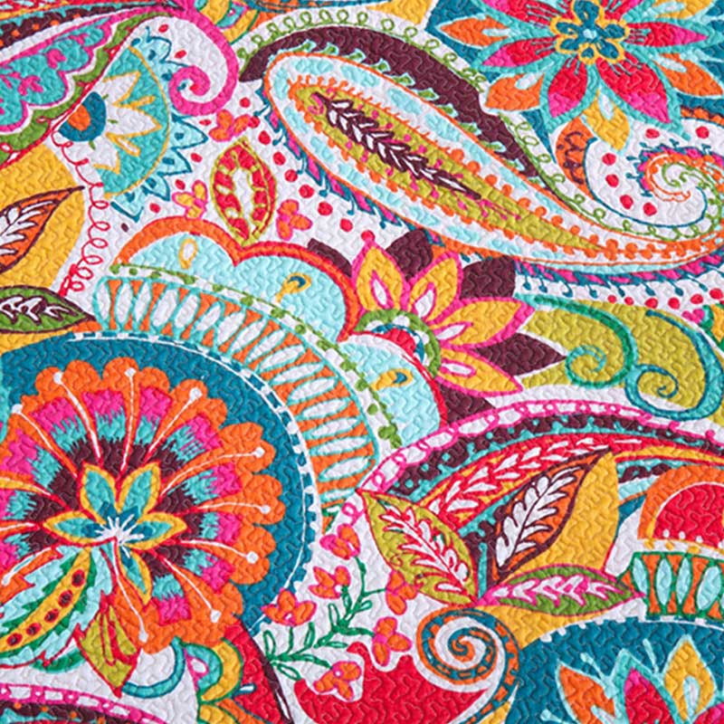 Exquisite Colorful Flower Pattern Quilt Set with Matching Pillowcases