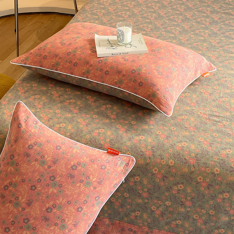 Romantic Vintage Floral Double Layer Cotton Gauze Coverlet