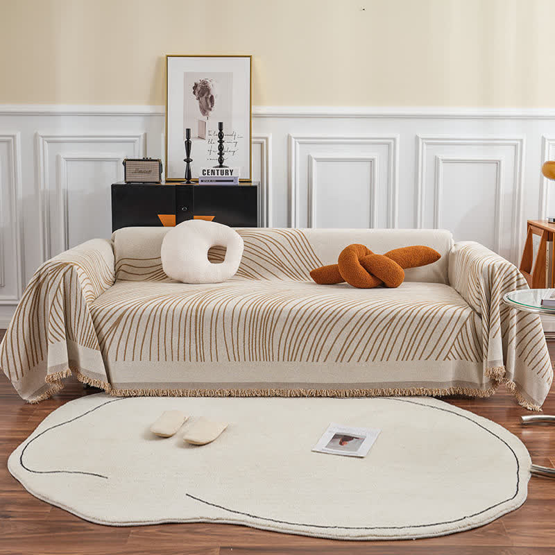 CozyCote Chenille Abstract Stripe Sofa Protector - High Elasticity & Skin-Friendly