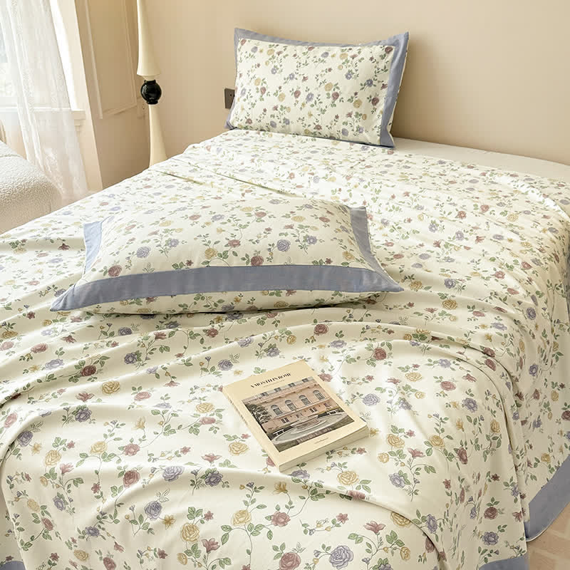 Exquisite Luxurious Breathable Rose Cotton Coverlet