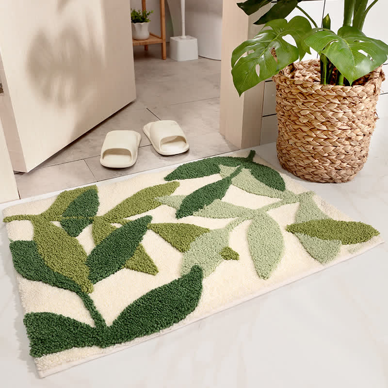 CozyCote Green Leaf Print Soft Non-Slip Floor Rug - Eco-Friendly & Stylish