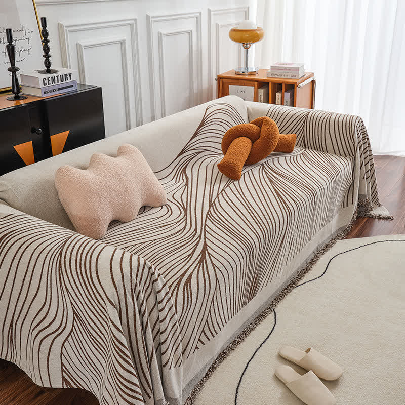 CozyCote Chenille Abstract Stripe Sofa Protector - High Elasticity & Skin-Friendly