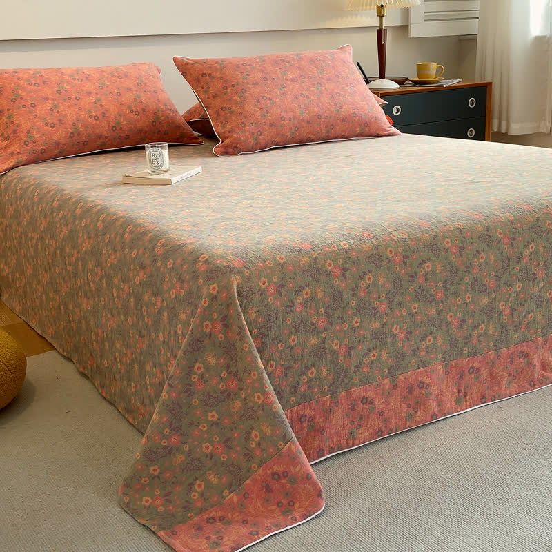 Romantic Vintage Floral Double Layer Cotton Gauze Coverlet