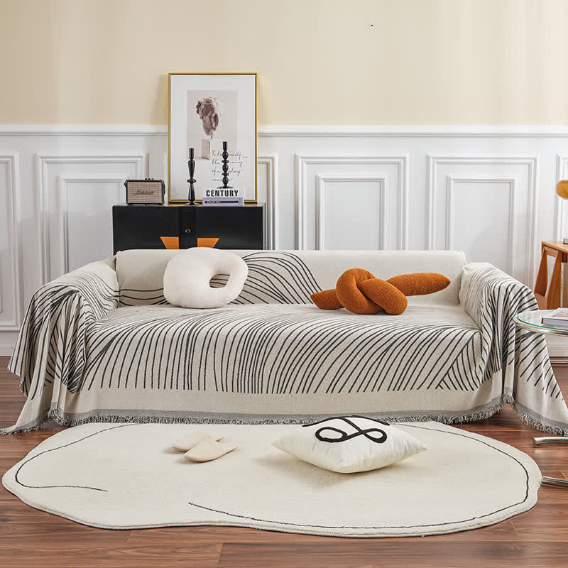 CozyCote Chenille Abstract Stripe Sofa Protector - High Elasticity & Skin-Friendly