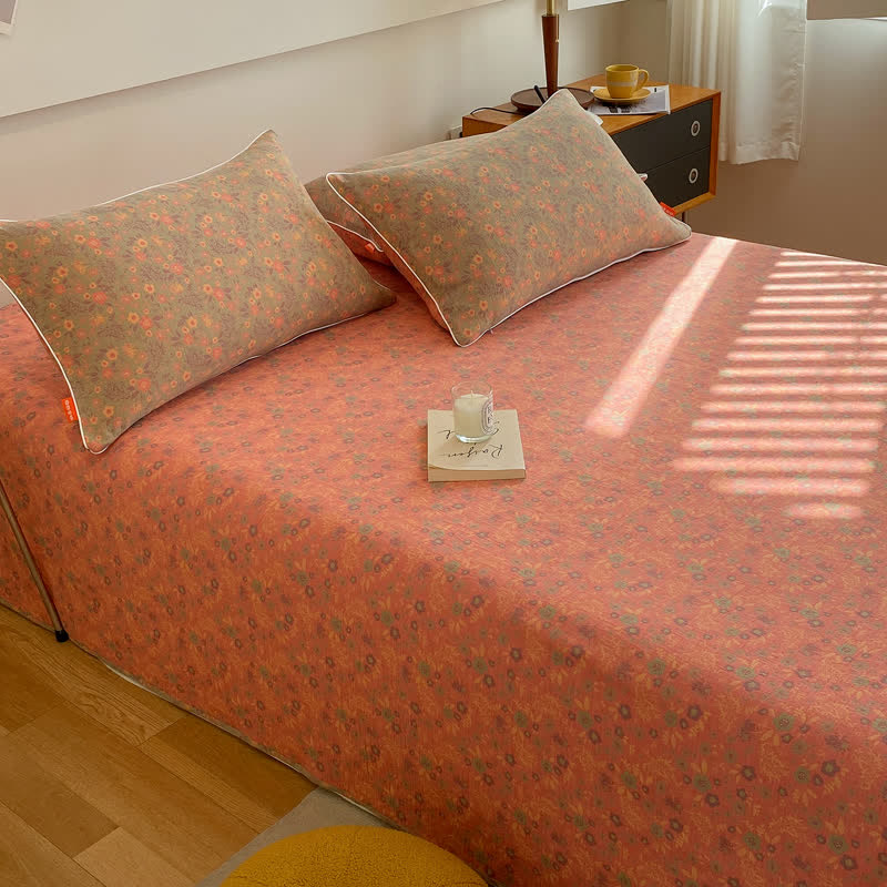 Romantic Vintage Floral Double Layer Cotton Gauze Coverlet