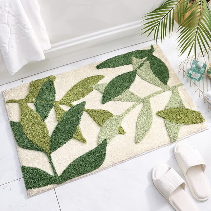 CozyCote Green Leaf Print Soft Non-Slip Floor Rug - Eco-Friendly & Stylish