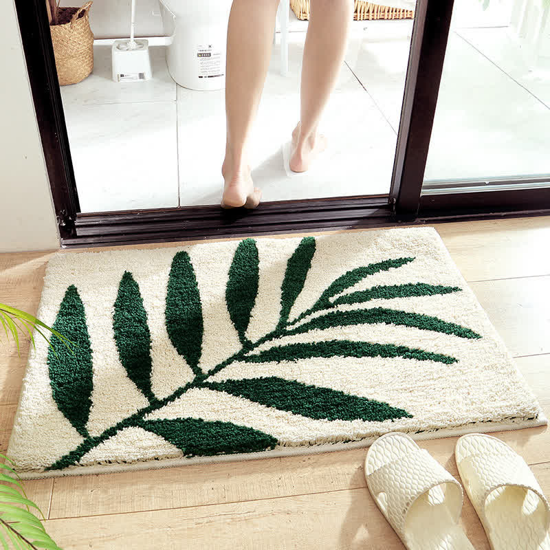 CozyCote Green Leaf Print Soft Non-Slip Floor Rug - Eco-Friendly & Stylish