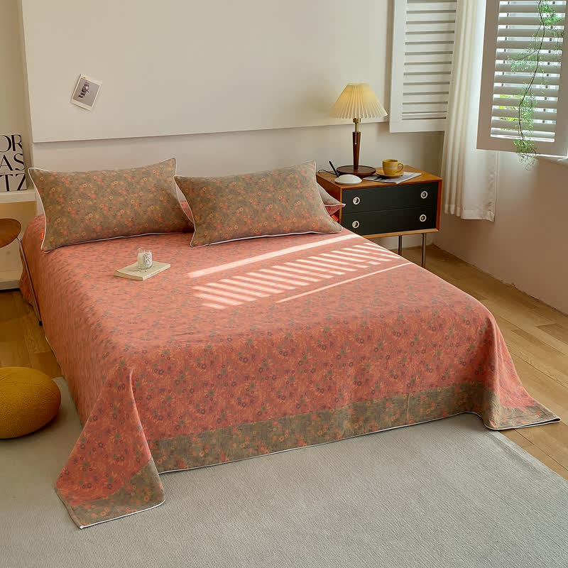 Romantic Vintage Floral Double Layer Cotton Gauze Coverlet