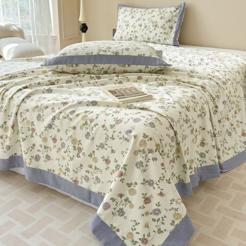 Exquisite Luxurious Breathable Rose Cotton Coverlet
