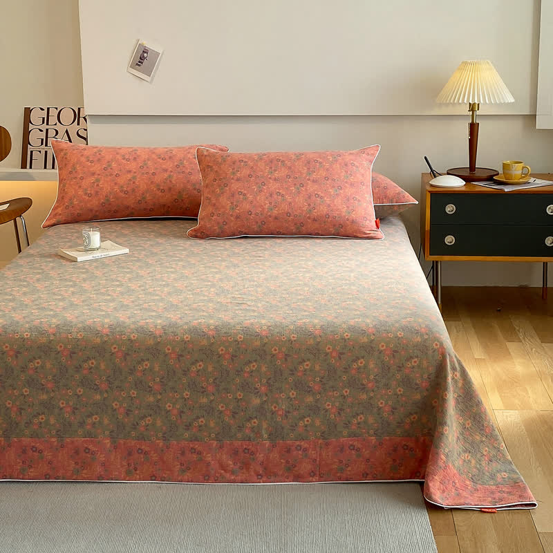 Romantic Vintage Floral Double Layer Cotton Gauze Coverlet