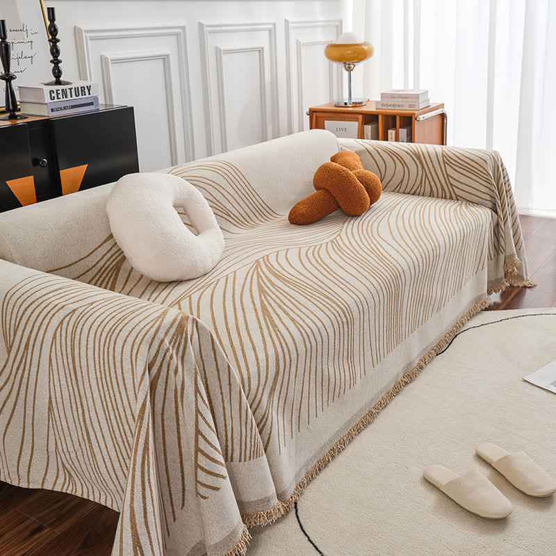 CozyCote Chenille Abstract Stripe Sofa Protector - High Elasticity & Skin-Friendly