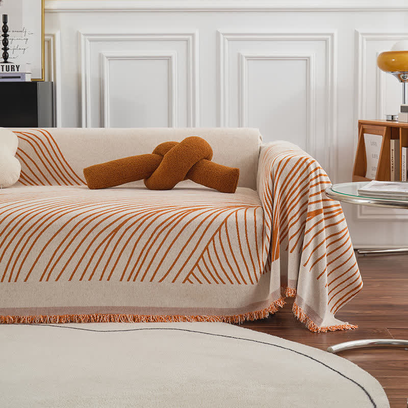 CozyCote Chenille Abstract Stripe Sofa Protector - High Elasticity & Skin-Friendly