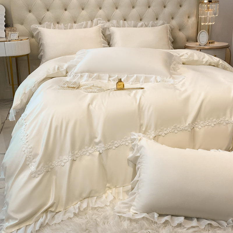 Gorgeous Princess Style Light Luxury Ice Silk Four-Piece Bedding Set