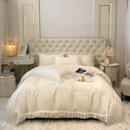 Gorgeous Princess Style Light Luxury Ice Silk Four-Piece Bedding Set