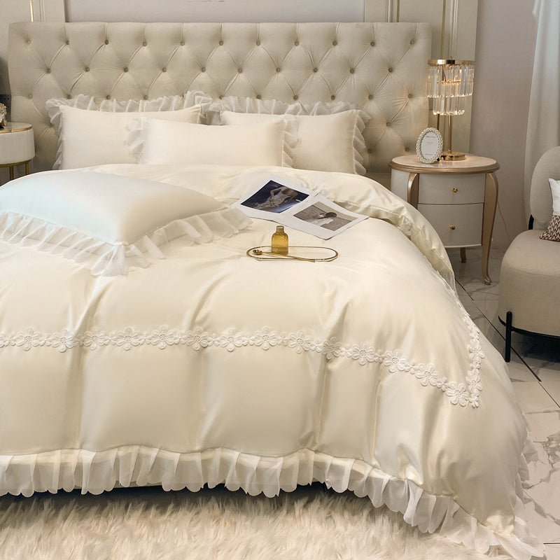 Gorgeous Princess Style Light Luxury Ice Silk Four-Piece Bedding Set