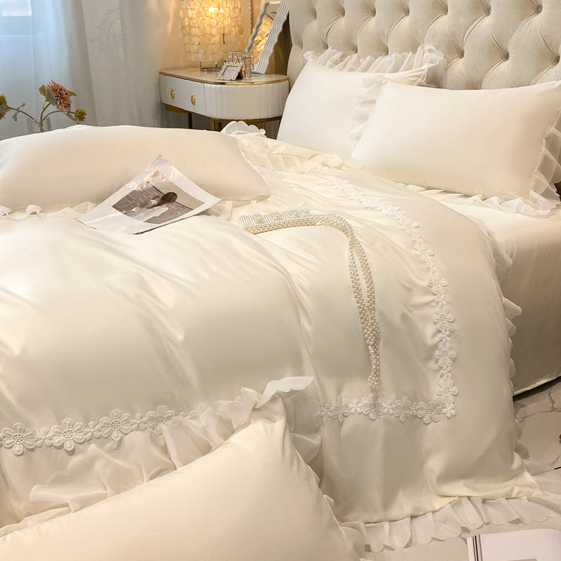 Gorgeous Princess Style Light Luxury Ice Silk Four-Piece Bedding Set