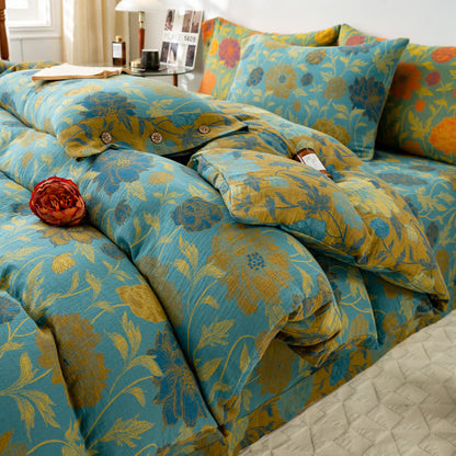 Vintage Retro Flower Leaf Cotton Bedding Sets (4PCS) - Soft & Breathable