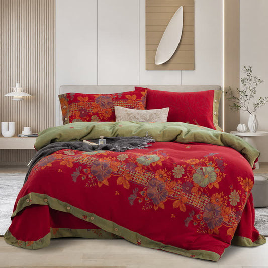 Premium Pure Cotton Floral Button Bedding Sets (4PCS) - Delicate & Cozy