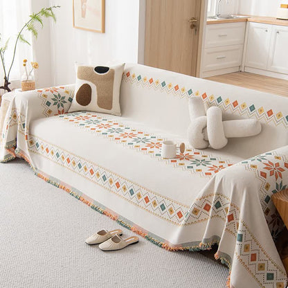 Stylish Bohemian - Inspired Geometric Chenille Sofa Protector for Trendy Furniture Protection