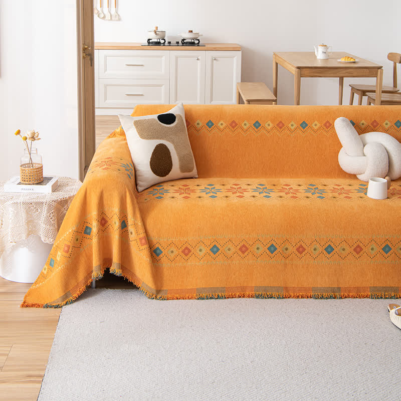 Stylish Bohemian - Inspired Geometric Chenille Sofa Protector for Trendy Furniture Protection
