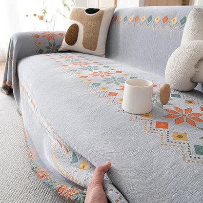 Stylish Bohemian - Inspired Geometric Chenille Sofa Protector for Trendy Furniture Protection