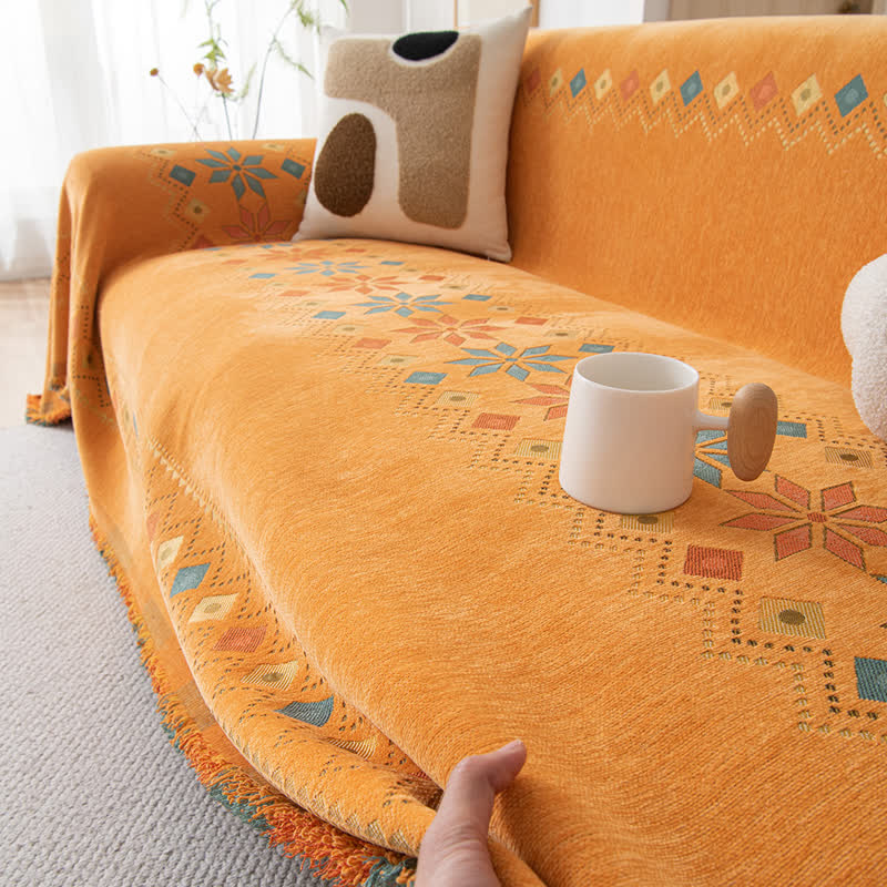 Stylish Bohemian - Inspired Geometric Chenille Sofa Protector for Trendy Furniture Protection