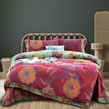 Charming 4 - Piece Floral Button Duvet Cover, Bedsheet & Pillowcases Set