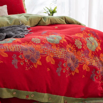 Premium Pure Cotton Floral Button Bedding Sets (4PCS) - Delicate & Cozy