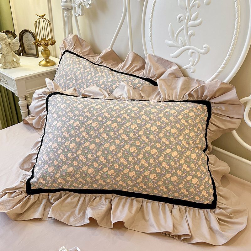 Elegant Retro Princess Style Pure Cotton Ruffled Adult Pillowcase