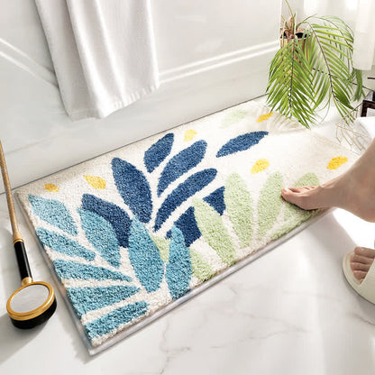 CozyCote Leaf Pattern Soft Non-Slip Bathroom Rug - Absorbent & Easy to Clean
