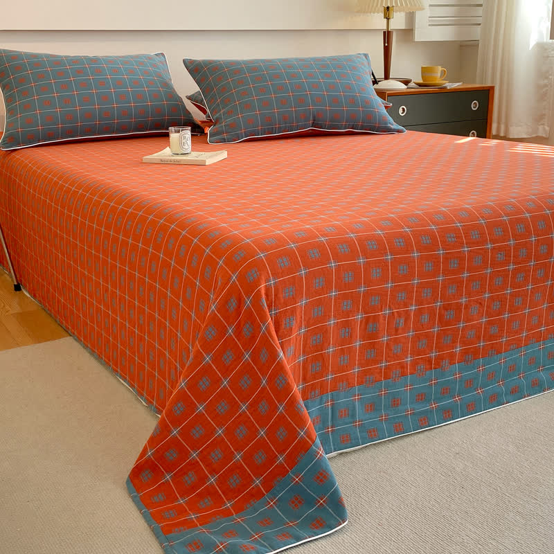 Highly Breathable Cotton Gauze Bedding with Stylish Plaid and Square Patterns